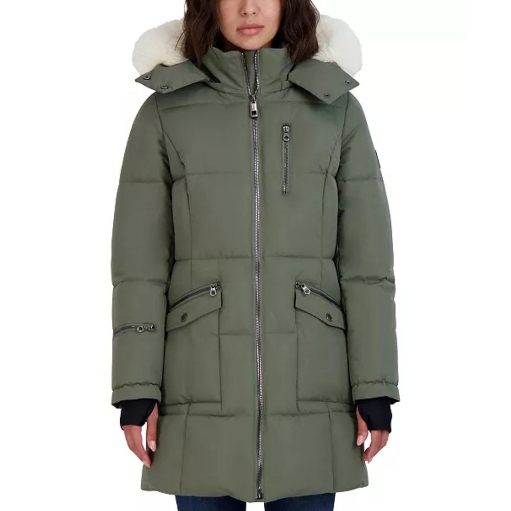SOLD OFFLINE!! EUC Nautica hooded puffer coat thumbhole cuffs faux-fur trim‼️